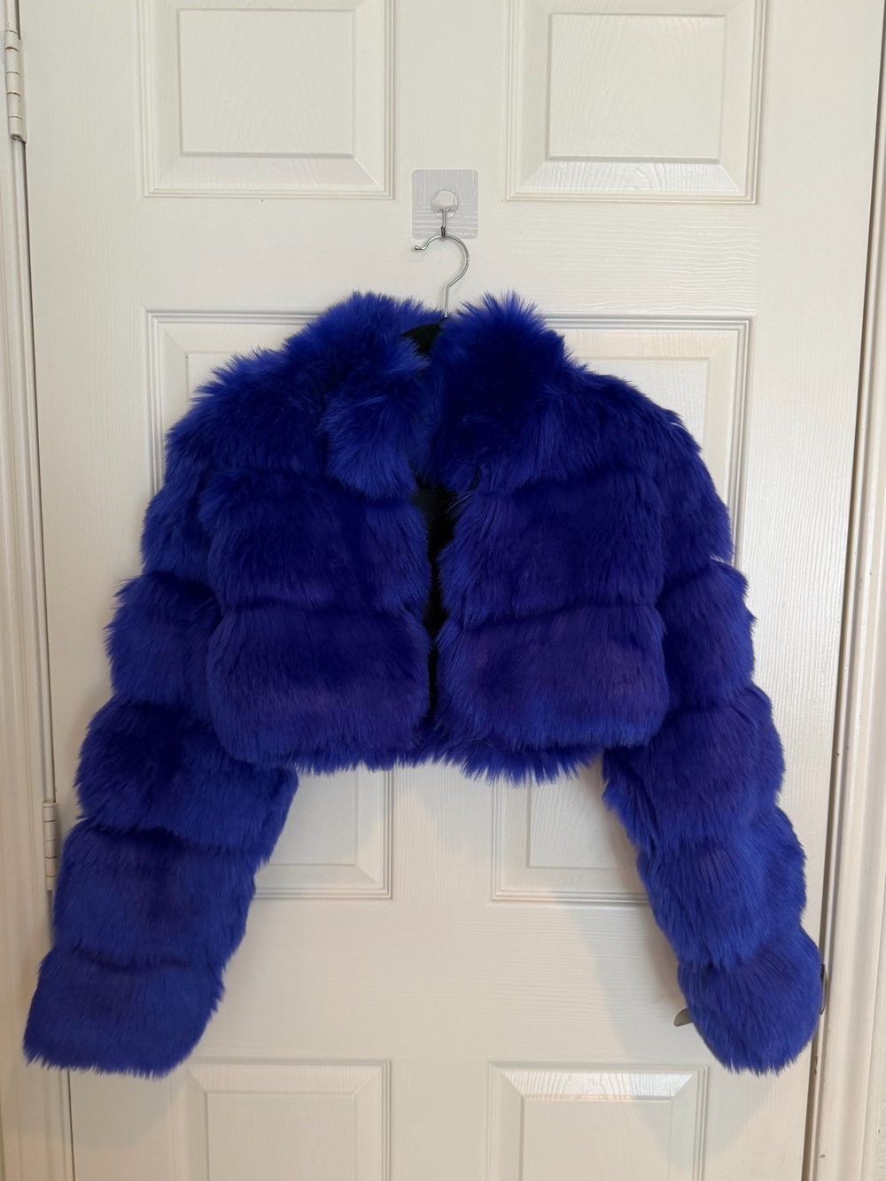Cropped Faux Fur Jacket in Royal Blue